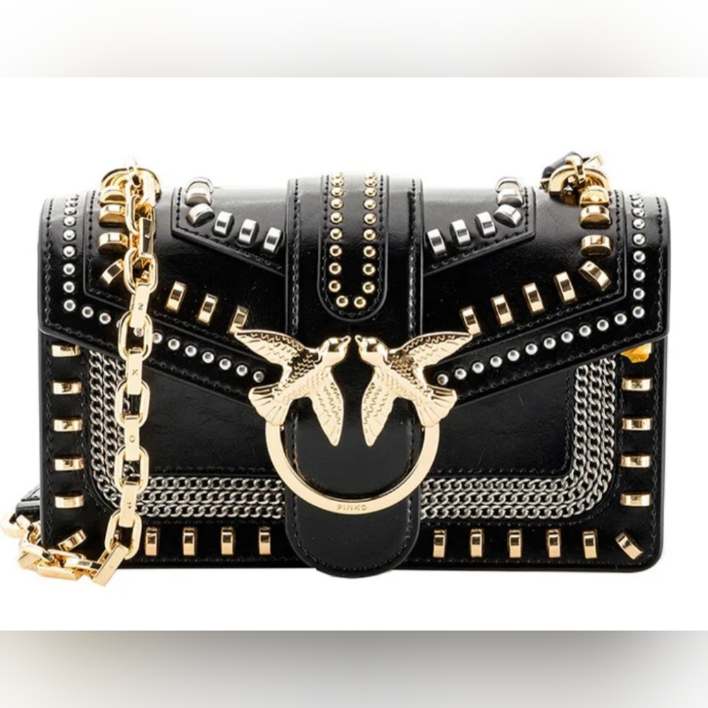 Pinko Love Mini Mix Studs Black Leather Shoulder Bag - Sold Out Everywhere!